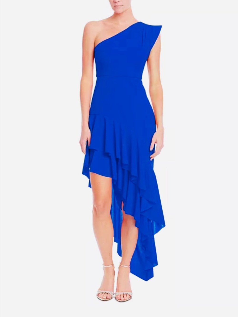 Jewel Badgley Mischka
Women's One-Shoulder Ruffled High-Low Dress